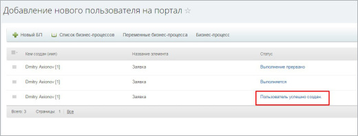 Бизнес-процесс "Добавление нового сотрудника на портал"