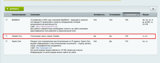 Обработчик геолокации Dadata