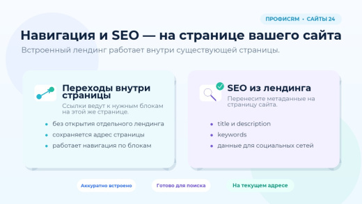 ПрофиCRM: Встраивание лендингов Сайты 24